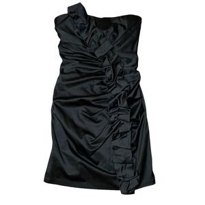 Gunne Sax Jessica McClintock vintage strapless black ruffle mini dress